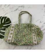 Vintage y2k Quilted Duffle Travel Bag Green Pink Floral Overnight Cottag... - $28.70