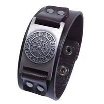 Viking Vegvisir Bracelet Leather Cuff Adjustable Wayfinder Compass Rune Sigil - £6.02 GBP