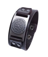 Viking Vegvisir Bracelet Leather Cuff Adjustable Wayfinder Compass Rune ... - £6.13 GBP
