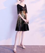 Black Gold Sequin Midi Dress Women Short Sleeve Plus Size Sequin Midi Dress image 5
