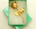 Giovanni Gold Tone Brooch Pin, Blooming Long Stem Rose w/Leaves, Vintage... - £7.79 GBP
