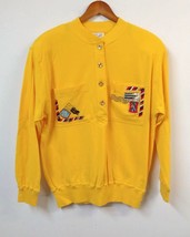 VTG Stephanie WM L Shirt Yellow Long Sleeve Gold-tone Buttons Embroidered - $19.34