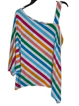 Cato Women Top One Shoulder Striped Blouse Asymmetrical  Multi Colored 14/16 NWT - £15.50 GBP