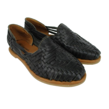 Women Sz 5 Mexican Leather Huaraches Sandals Shoes Black Closed Toe Flat - £15.75 GBP