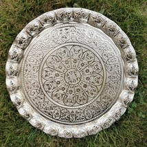 Serving Tray Turkish Ottoman Coffee Tea Zamak Antique Vintage Style Dia.35cm - £32.07 GBP