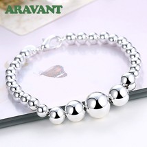 925 Silver Jewelry Unisex Bracelets Big&amp;Small Balls Beads Chain Bracelet... - £9.66 GBP