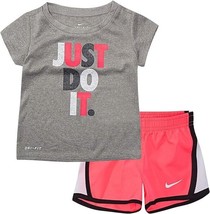 Nike Girl`s Graphic Print T Shirt &amp; Shorts 2 Piece Set Grey/Pink  4T - £23.54 GBP