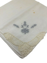 Vtg Handkerchief Hankie White Silver Gray Floral Embroidered Crochet Edg... - £14.86 GBP