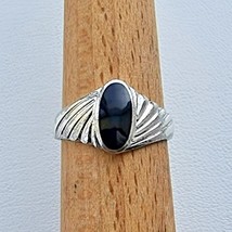 MODERNIST 925 STERLING SILVER OVAL 10x6 mm. BLACK ONYX RING SIZE 7.75 AT - $48.91