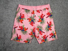 Neff Board Shorts Men XL Pink Parrot Hibiscus Pattern Drawstring Elastic... - £14.33 GBP
