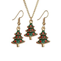 8SEASONS Christmas Jewelry Necklace Earrings Set Gold Color Red &amp; Green Enamel T - £10.54 GBP