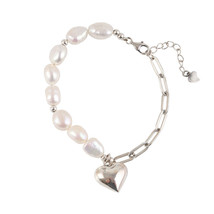 Stamp chain bracelets for women summer new trendy elegant sweet pearls love heart party thumb200