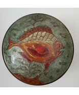Vintage hand painted brass enamel trinket box , fish, fishing Claire Burke - $261.60 MXN