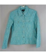 Analogy Petite Women&#39;s Light Blue Jacket Blazer W/ Embroidered Retro Des... - $16.82