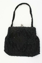 Vintage Purse Mourning Belgium B Altman &amp; Co NY Black Beaded Evening Bag - £14.09 GBP