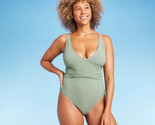 Shade &amp; Shore Women&#39;s Ribbed Plunge Twist Front One Piece Swimsuit Green... - $19.29