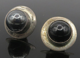 925 Sterling Silver - Vintage Cabochon Hematite &amp; Onyx Stud Earrings - E... - $27.19