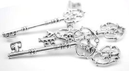 Large Key Pendants Silver Skeleton Keys Santa Keys Christmas 3&quot; Big 20 Bulk - $19.80