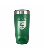 McCarthy Irish Coat of Arms Stainless Steel Green Travel Tumbler - $37.51 CAD