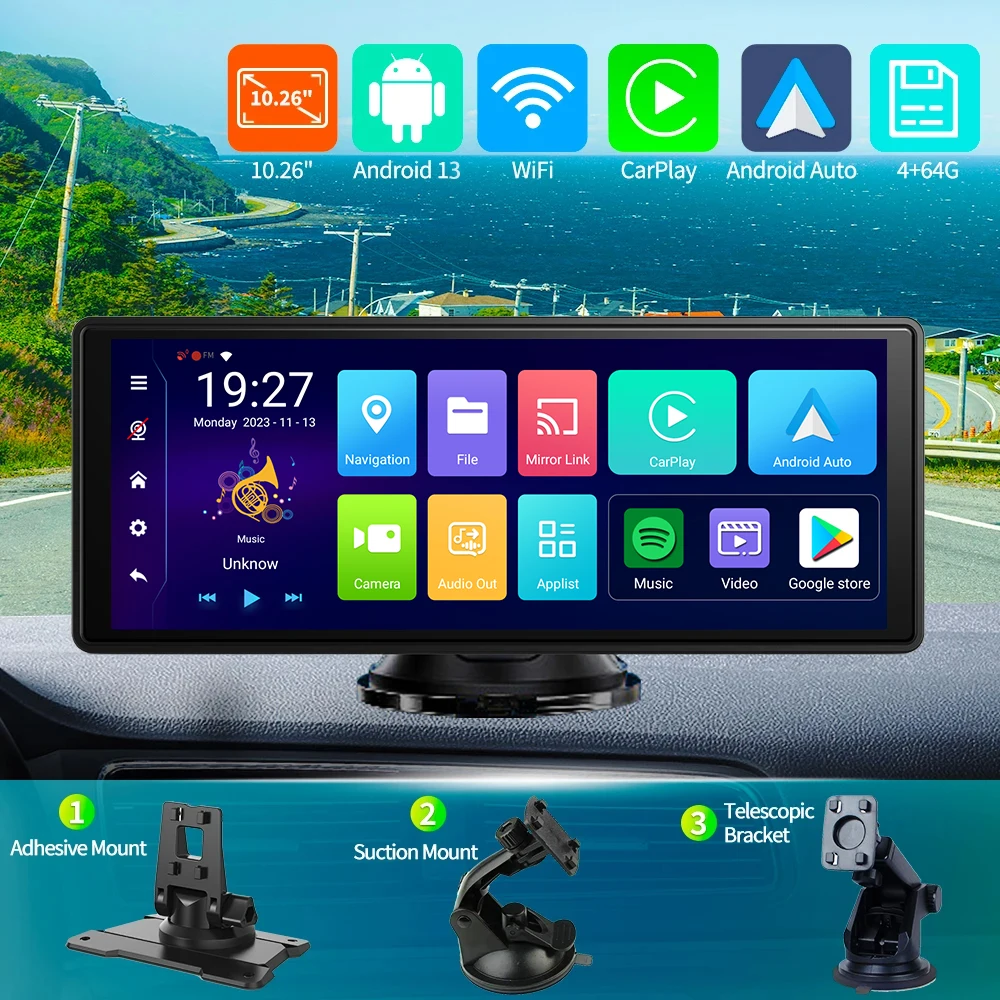 8 Core Car DVR Android 13 Multimedia Player Dashboard DVR Wireless CarPlay - £169.71 GBP+