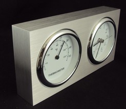 Desk Clock/Thermometer/Paper Weight ~ Analog Dials In Aluminum Frame ~ C... - £13.93 GBP