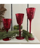3 Creattive Co-Op Metallic Red Foil Mercury Glass Chalice Candle Holders... - $37.95 CAD