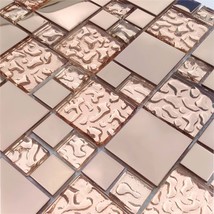 Glass Mix Metal Mosaic Wall Tiles French Pattern Rose Gold Shiny Backspl... - £11.76 GBP+