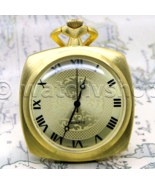 Pocket Watch Gold Color Square Style 42 MM Roman Numbers Fob Chain Gift ... - $18.99