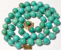 natural untreated turquoise round beads Post Art Deco 14k gold necklace - £2,394.49 GBP