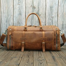 Big Capacity Genuine Leather Travel Bag For Men Women Soft Brown Cowhide Casual  - £358.22 GBP