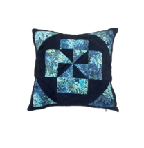 Blue Batic Pillow, Black Velvet, Patchwork Pillow, Quilted Pillow 20x20&quot; - £46.40 GBP