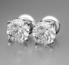 6Ct Round Solitaire Moissanite Stud Earrings 14K White Gold Plated - £290.08 GBP