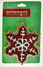 Snowflake Hanging Christmas Ornament Gold Red Glittery Snow Flake Decor ... - £8.65 GBP