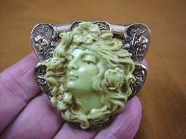 (CL61-11) Lady hair wind flowers ivory Cameo brass Pin Pendant Jewelry brooch - £26.00 GBP