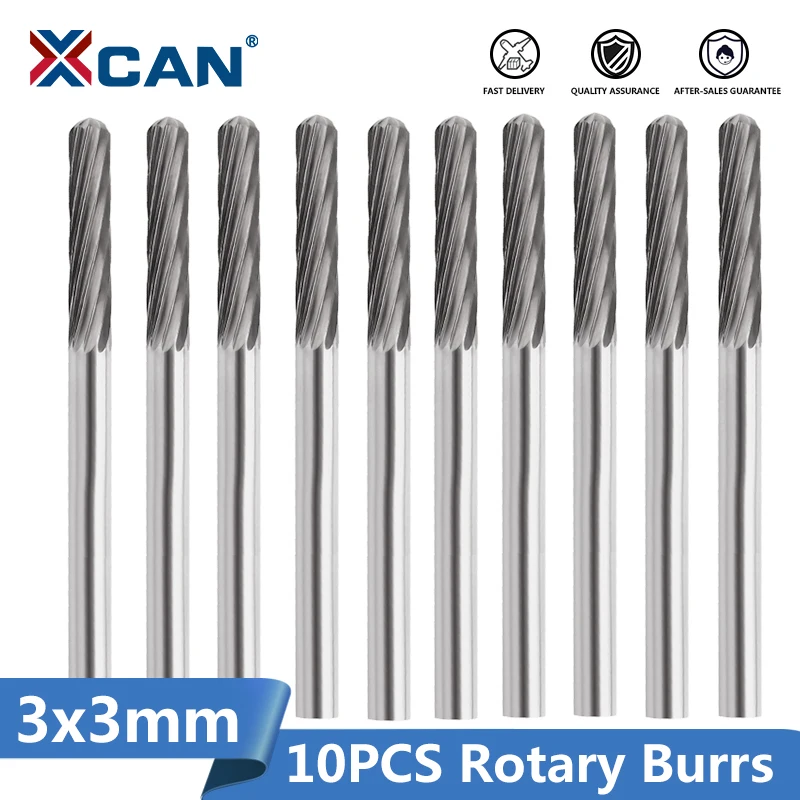 XCAN 10pcs 3mm Tungsten Carbide Rotary Burrs Set Accessories for Rotary Tools Mi - £25.46 GBP