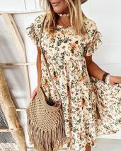Round-neck Floral Print Short-sleeved Dress, Boho Vacation Dress for Women - £21.15 GBP
