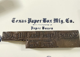 vintage letter press printing block Texas Paper Box MFG 4 3/4 x  1” - £15.93 GBP