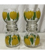 Vintage Tulip Flower Glasses Set of 4 Yellow Green Retro Juice Tumblers ... - €27,17 EUR