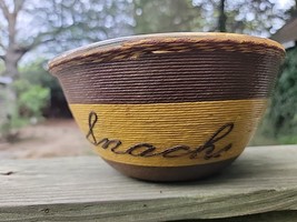1 Vintage MCM Glass Nesting Bowl Snacks Yellow And Brown Twine - $11.88
