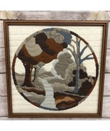 Vintage Framed Needlepoint Longstitch Embroidery Autumn Landscape Framed... - $660.48 MXN