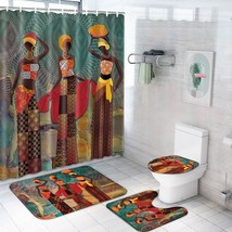 4 Pcs Black Girl Shower Curtain Set With Non-Slip Rugs, Toilet Lid Cover And Bat - $38.99