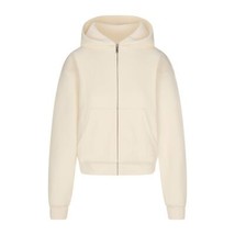 SKIMS Hoodie Cotton Fleece Waffle Lined Shrunken Zip Up Hoodie Ecru Sz X... - $69.99