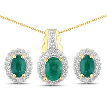 Dyed Emerald and White Topaz .925 Sterling Silver Jewelry Set - £76.72 GBP