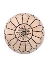 Moroccan leather pouf, round pouf, berber pouf, Beige with Black embroid... - £54.13 GBP