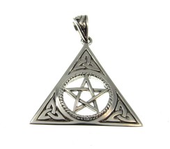 Solid 925 Sterling Silver Celtic Trinity Knot Pentacle Pentagram Pyramid Pendant - £28.78 GBP