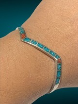 vintage native american sterling silver turquoise Coral Inlay Bracelet 1... - £66.48 GBP