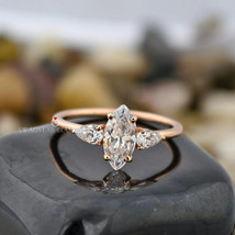 3 stone Marquise Cut Lab Diamond ring Engagement Ring, Marquise Three St... - $304.00