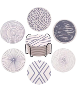 Coasters for Drinks Absorbent with Holder, Stone Coaster with Cork Backi... - $34.55