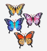 Butterfly Wall Plaques Set of 4 Metal 10.6&quot; Long Cut Out Wings Multicolo... - $45.53