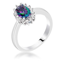Silvertone Rhodium Plated Brass Mystic Cubic Zirconia Oval Halo Engageme... - $21.00